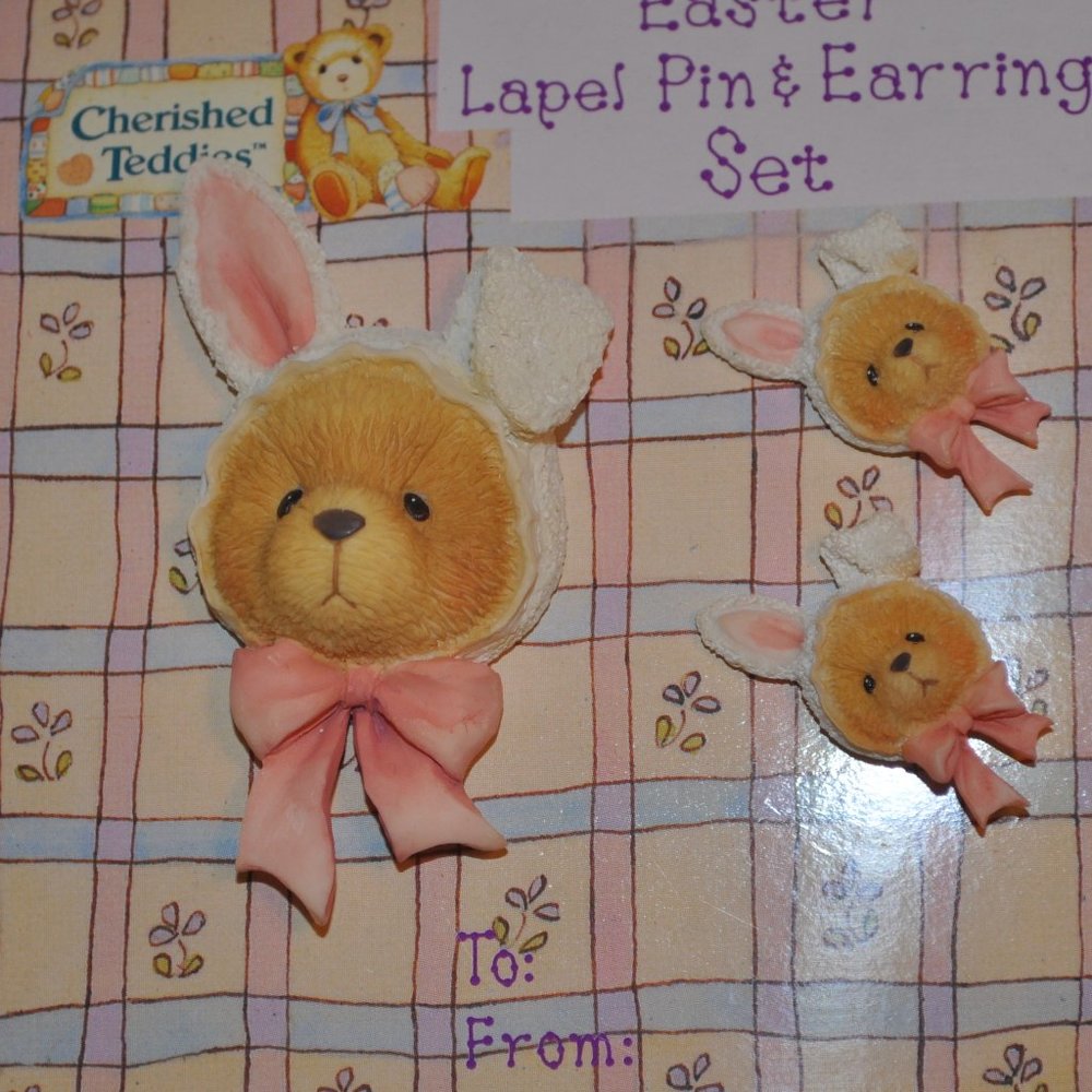 Cherished Teddies Lapel Pin & Earrings Set